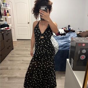 Mango Black and White Polka Dot Midi Dress